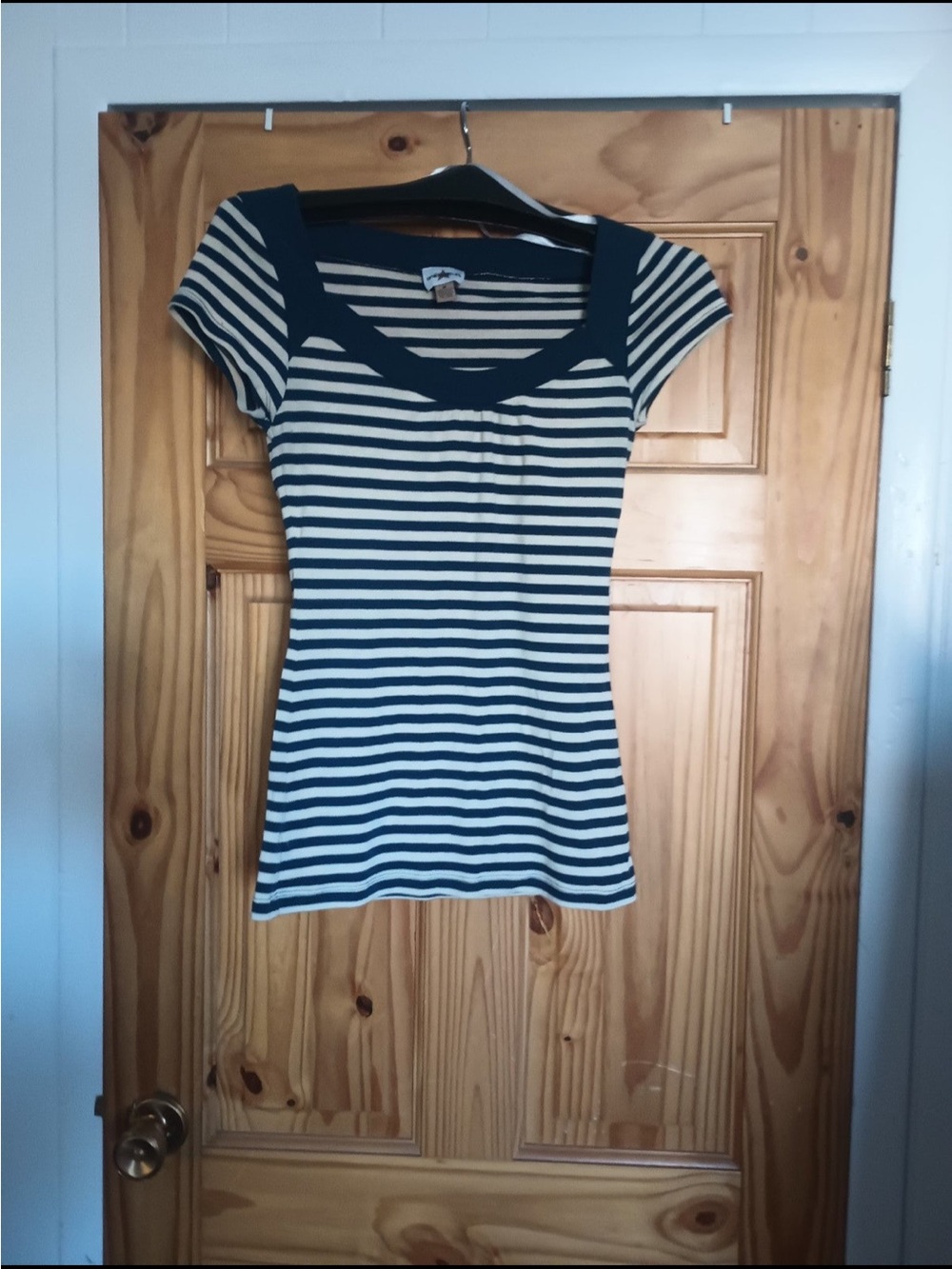 One Step up Navy and White Striped Scoop Neck Tee